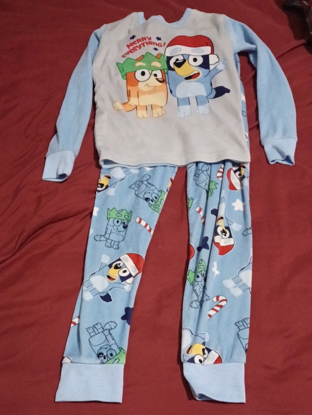 Bluey Kids Holiday Pajama Set with Festive Character Print